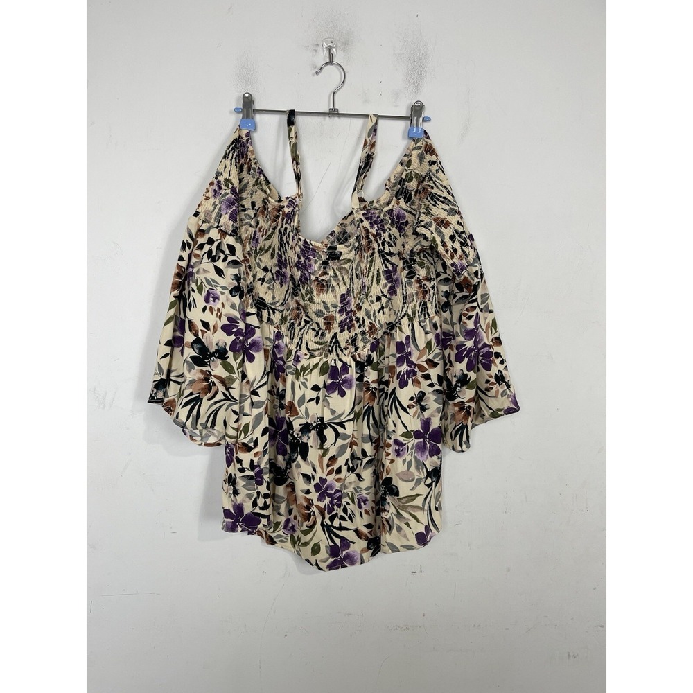 Torrid Women Shirt 2 2X Tropical Resort Floral Babydoll Smocked Beachy Travel